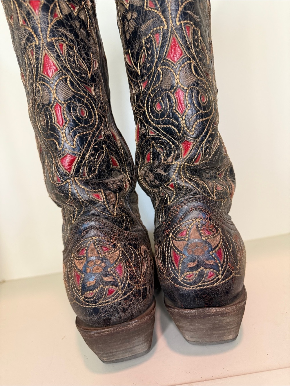 Corral Western Leather Cowgirl Boots with Red Inset Embroidery - Women - Picture 4 of 9
